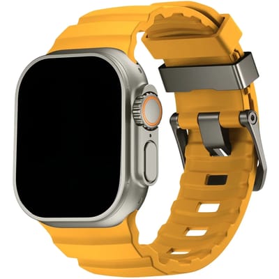 123watches Ranger bandje - siliconen - geel - 44 · 45 · 46 & 49 mm - Geschikt voor Apple Watch series 1/2/3/4/5/6/7/8/9/10/11/12/SE/SE2/SE3/Ultra/Ultra 2/Ultra 3/Ultra 4