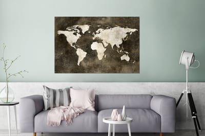 Aluminium schilderij 180x120 cm - Wanddecoratie metaal - Wereldkaart - Vintage - Sepia - Metalen muurdecoratie woonkamer - Decoratie industrieel - Foto op dibond - Industriële accessoires slaapkamer