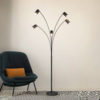 Trio Lighting Marley vloerlamp, zwart, hoogte 200 cm, 5-lamps, metaal