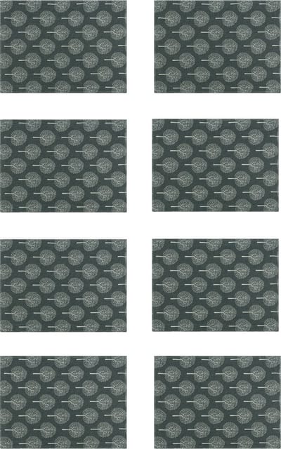 Krumble Placemat - Boom patroon - Set van 8 - Placemats - Borden onderlegger - Tafelbeschermer - Tafelaccessoires - Rechthoek - Katoen - Antraciet met beige - 30 x 40 cm