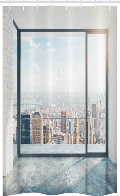 ABAKUHAUS Landschaps-Douchegordijn – Stof 120x180 cm – Lichtgrijs/Wit