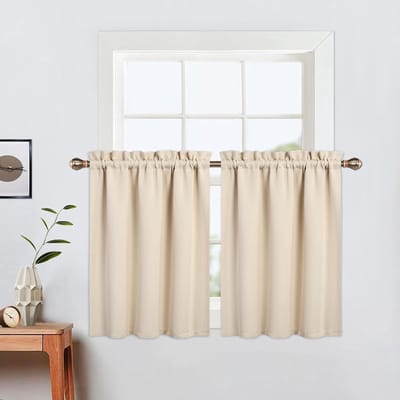 Verduisterende Gordijnen - Korte Vitrage - Privacy Bescherming - Blokkert 70% Licht - 61x66 cm - Beige