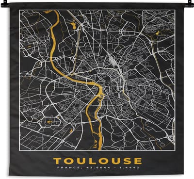 Wandkleed - Wanddoek - Toulouse - Plattegrond – Stadskaart – Frankrijk - Kaart - 180x180 cm - Wandtapijt