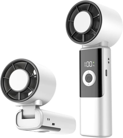 Handventilator oplaadbaar - traploos instelbaar, met LED-display, mini ventilator voor reizen festival kantoor en buiten - Wit