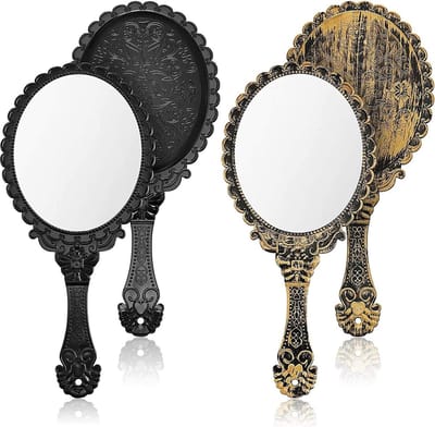 Make-up Spiegel Ovaal Reizen Spiegel Retro Romantisch Beauty Tool Kleine Spiegel Voor Vrouwen - Handspiegels Retro Patroon Handvat Cosmetische Spiegel