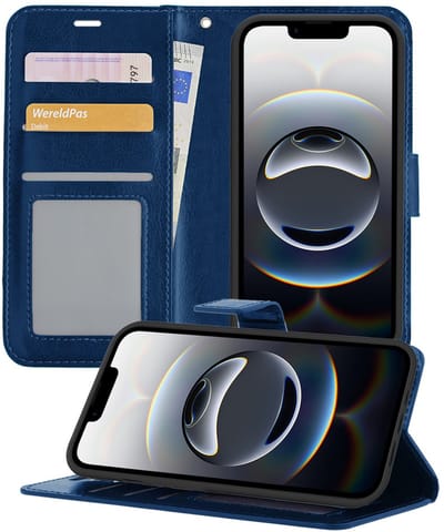 Hoesje - Geschikt voor Apple iPhone 16e / 17e - Luxe Bookcase - Walletcase Hoes - Portemonnee - Cover - Telefoonhoes - Donkerblauw