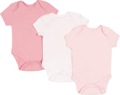3x Roze en Witte Bodysuits/rompertjes met Korte Mouwen, OEKO-TEX gecertificeerd