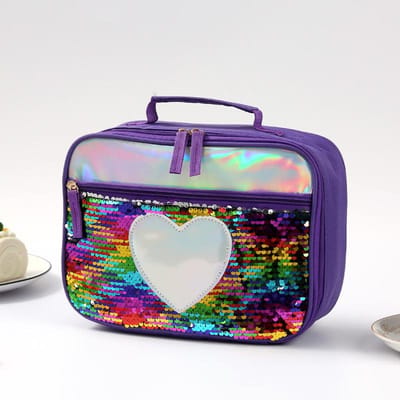 Hoge Kwaliteit Mode Waterbestendig Omkeerbare Pailletten Geïsoleerd Kinderen Meisjes Jongen Lunchbox Glitter Draagtas Koeltas Picknick Pouch voor Eten Praktisch Gebruik s