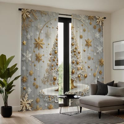 2 stuks HD Kerst Sneeuw kristal kralengordijn decoratief gordijn wit strik digitaal bedrukt gordijn Huisdecoratie stijl decorh W52H63inchW132H160cm white
