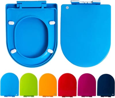 Toiletbril met softclose - Toiletdeksel D-vorm - Stil sluiten toilet - Snelle reiniging - 445 mm x 360 mm - Blauw