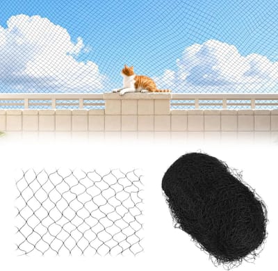 Kattennet Balkon - Veiligheidsnet Katten - Katten Veilig Houden - Zonder Boren Te Plaatsen - 5 X 5 Meter - Zwart