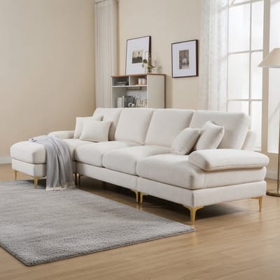 Luxe U-Vormige Modulaire Hoekbank Beige - Hoekbank Beige – Grote Chenille - Medahomestore