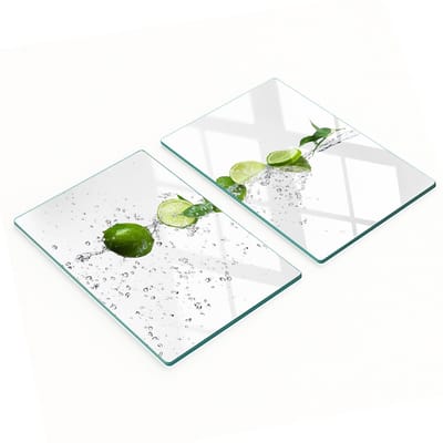 Decoratieve glazen snijplanken voor in de keuken, met de kleuren kalk en water, 2x40x52 cm