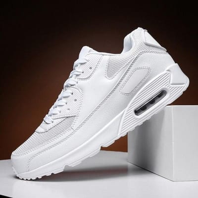 Heren Casual Schoenen Mode Heren Sneakers Luchtkussen Ademend Sport Hardloopschoenen Pu Mesh Tenis Masculino Volwassen Sneaker 45 wit