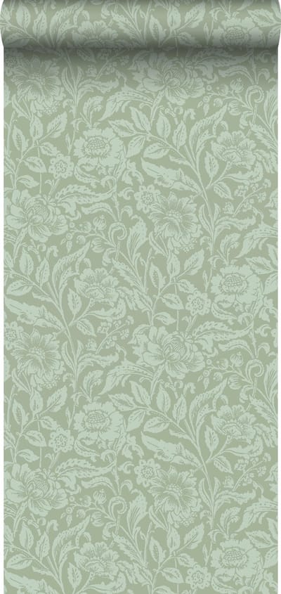 ESTAhome behang vintage bloemen vergrijsd mintgroen - 53 cm x 10.05 m - 139428