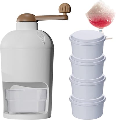 Handmatige IJsmachine - Crushed Ice Maker - Cocktails Maken - Roestvrijstalen Bladen - 10cm Bodem 24cm Hoog - Wit