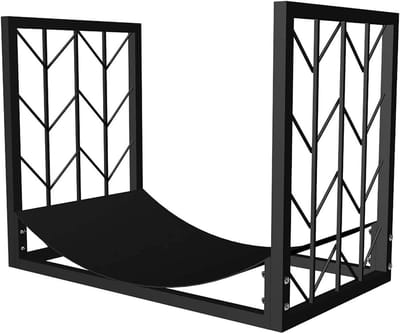 Houtopslag Rek - Houtstapelaar Openhaard - Openhaard Decoratie - Gepoedercoat Wrought Iron - 61x35x46 cm - Zwart