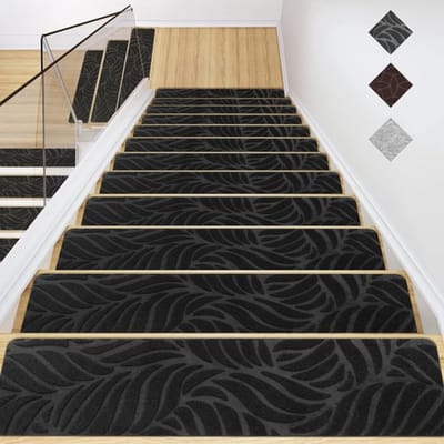 10 stuks -trapmatten voor houten trappen antislip traptapijt treden, vilten zelfklevende trapmatten binnen zwart bananenblad -76x20cm