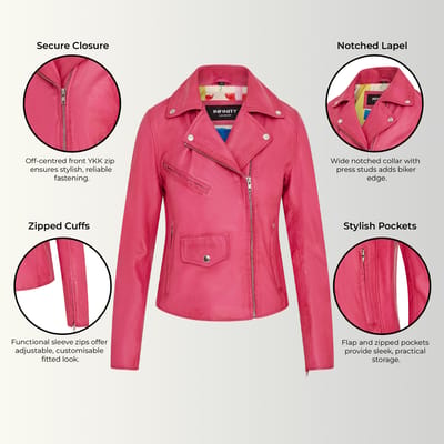 Dames fuchsia roze klassieke Brando biker leren jas - Broome