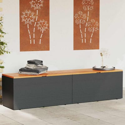 vidaXL - Tuinbox - 220x50x54 - cm - poly - rattan - en - acaciahout - zwart