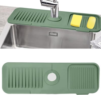 Siliconen Kraanmat voor de Keuken en Badkamer, Absorberende Mat en Sponshouder in Groen, Ideaal voor Voorkomen van Wateroverlast en Vlekken