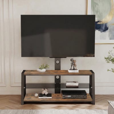 MODFU - Tv-Meubel Met Tv-Standaard - 3-Laags - Draaibaar En In Hoogte Verstelbaar - Klassiek - Woonkamer - MDF En Metaal - Bruin