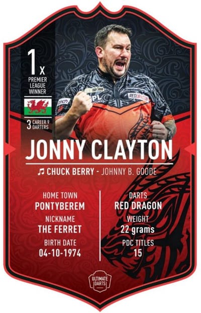 Ultimate Card Jonny Clayton – Darts Verzamelkaart – Special Champion Edition – 37 x 25 cm – Premium Kunststof – Inclusief Echtheidscertificaat