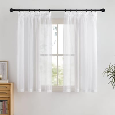 Dailygoods- Gordijnen Kant en Klaar 140x145cm - Vitragegordijnen - Ademend - Plooiband - Gefilterd Licht - Wit - Raamdecoratie