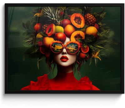 Poster in lijst - Fotolijst 70x50 cm - Posters - Vrouw - Vruchten - Papaja - Ananas - Posterlijst zwart - Decoratie - Wanddecoratie woonkamer - Muurdecoratie slaapkamer
