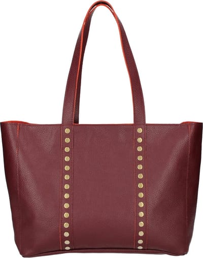 Bordeaux Leren Shopper Studs - Ruime Leren Shoppers - Leren Handtassen - Gouden Messing Studs - Italiaans Leder - Bordeaux