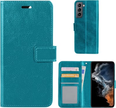 LuxeBass Hoesje geschikt voor Samsung Galaxy S22+ - Boekhoesje - Turquoise - Portemonneehoesje gsm hoesje - telefoonhoes - telefoonhoesjes