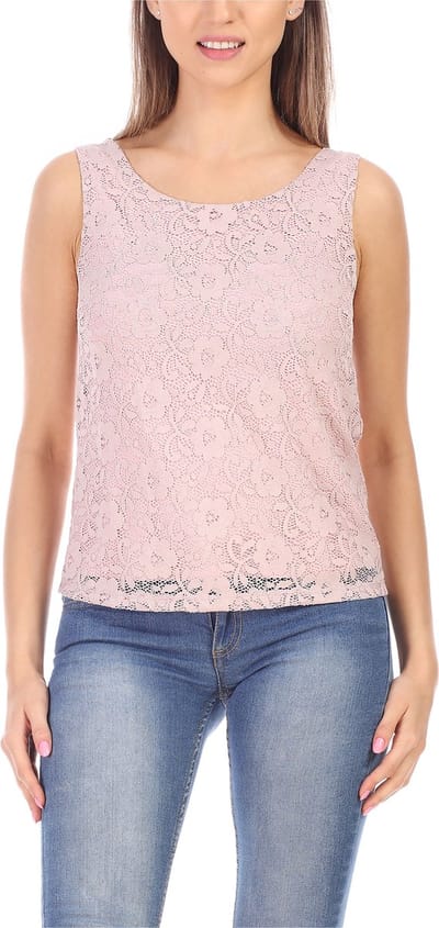 Bellivalini Dameshemd – Mouwloos – Elegant – Ronde - Hals met kant – Poederroze – S - BLV-BLV50-264-BL