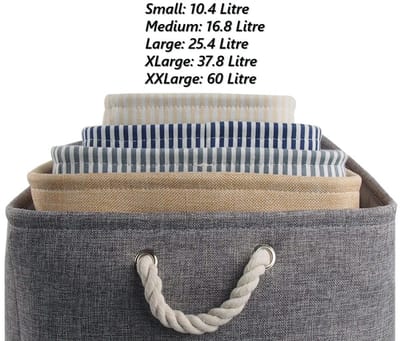 Vouwbare Opbergdozen voor Huis en Kantoor - Versterkte Stoffen Mand met Handvatten - 4 Stuks - Grijs