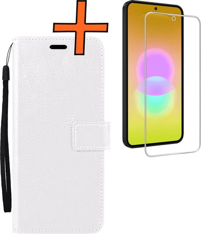 Hoes - Met Screenprotector - Geschikt voor Samsung Galaxy A27 - Luxe Pasjeshouder - Bookcase Portemonee - Flip Case - Kunstleer Book Case - Flipcase - Book Cover - Walletcase - PortemonneeHoes - Wit