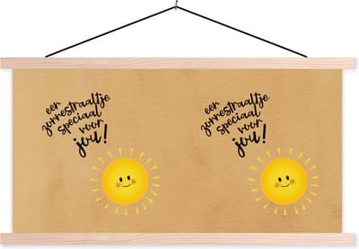 Posterhanger incl. Poster 120x60 cm - Schoolplaat - Get well soon - Quotes - Bruin - Zon - Textielposter - Blanke latten