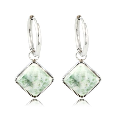 My Bendel -Zilverkleurige Oorbellen met Green Spotted Jade Edelsteen - met Luxe Cadeauverpakking | Sieraden Voor Dames