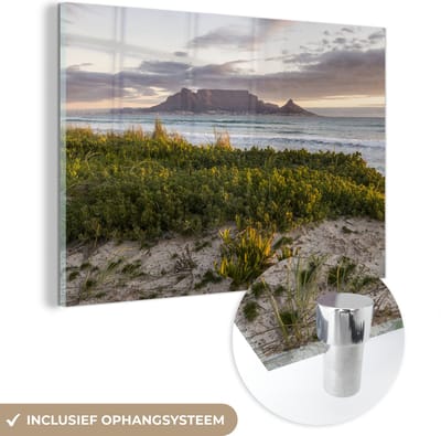 ® Glasschilderij 180x120 cm - Schilderij acrylglas - Panorama uitzicht vanaf Robbeneiland op Zuid-Afrika - Foto op glas - Muurdecoratie woonkamer - Wanddecoratie slaapkamer - Schilderijen