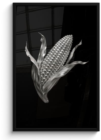 Poster in lijst - Fotolijst 60x90 cm - Posters - Maïskolf - Glanzend metaal - Elegant - Posterlijst zwart - Decoratie - Wanddecoratie woonkamer - Muurdecoratie slaapkamer