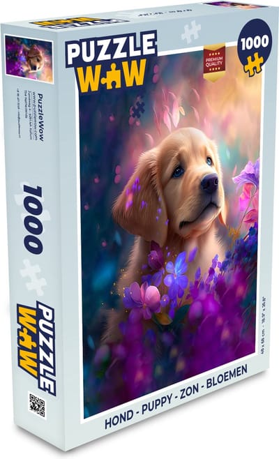 Puzzel Hond - Puppy - Zon - Bloemen - Golden retriever - Legpuzzel - Puzzel 1000 stukjes volwassenen