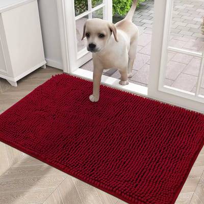 Deurmat voor Honden - Wasbare Hondenmat Binnen, Antislip, Sneldrogend Microvezel voor Modderige Poten - Rood