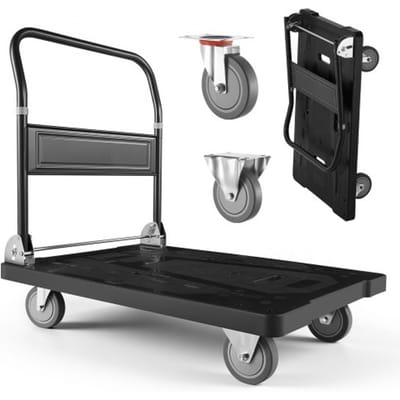 VEVOR opvouwbare platformwagen, draagvermogen 454 kg, transportwagen met zwenkwielen, handwagen met antislip laadoppervlak, opvouwbare transportwagen voor eenvoudige opslag, 895x595x850 mm rolwagen