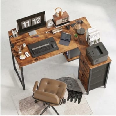 Hoekbureau L-vorm 130x100x75 cm Vintage - 130x100x75 cm - Bruin - Medahomestore