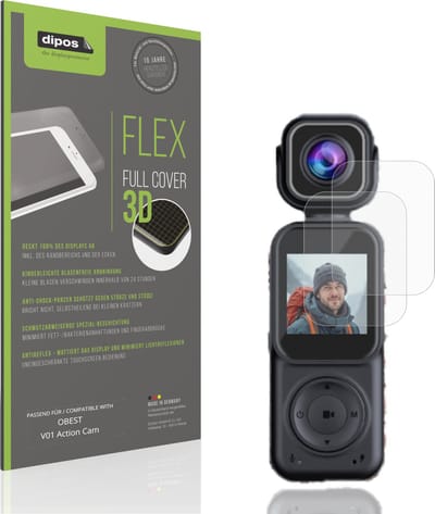 dipos FLEX – 2x Matte Screenprotector geschikt voor OBEST V01 Action Cam | Volledige Schermbescherming | Case-Friendly