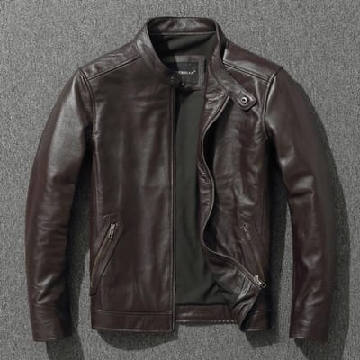 Eerste Laag Koeienhuid Jas Slim Fit Opstaande Kraag Biker Leren Jas Heren Zacht Koeienhuid Europees en Amerikaans Grote Maat Jas Retro S black