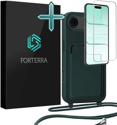 Hoesje Geschikt voor iPhone Air Pashouder Case Siliconen Hoes Met Koord Met Screenprotector - Hoes Geschikt voor iPhone Air Met Telefoonkoord Hoesje Back Cover Met Pasjeshouder - Donkergroen