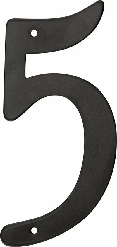 Huisnummer 5 - Zwart Gietaluminium, Schroef- of Spijkerbevestiging