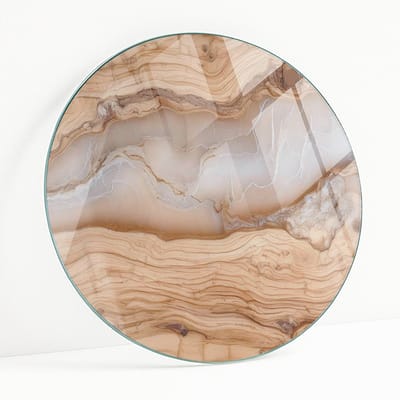 Wallfluent - Natuurlijk Hout Met Hars Veiligheidsglas - 50 cm - Beige Gehard Glas - Rond Tafelblad Glas - Glazen Plaat - Gehard Glazen Tafelblad Voor de Eettafel in de Eetkamer
