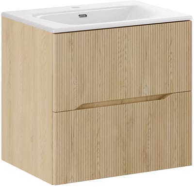 Badplaats Badkamermeubel Nordic 60 cm – Eiken – Hangend Badmeubel met 2 Lades