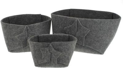 Elegante set van 3 donkergrijze vilten kommen met sterren voor kerstcadeaus en decoratie. Vilten mand, opbergmand, decoratieve mand