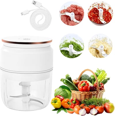 HEZIVO® Groentesnijder Electrisch - Wortelsnijder Elektrisch - Hakmolen - Keukenmachine - 300 ml - Wit